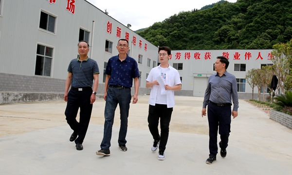 韩硕（右二）和镇巴县科技进步促进中心主任高显超（左二）等同事在当地一家企业调研_副本.jpg